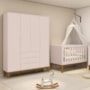 Jogo de Quarto Classic Guarda Roupa Elfe e Berço Noah Rosa com Pés Amadeirado - Reller Móveis