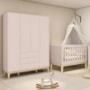 Jogo de Quarto Classic Guarda Roupa Elfe e Berço Noah Rosa com Pés Madeira Natural - Reller Móveis