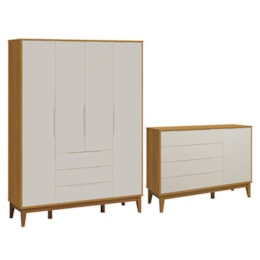 Jogo de Quarto Elfe Classic Guarda Roupa e Cômoda 1 Porta Areia/Savana com Pés Amadeirado - Reller Móveis  Jogo de Quarto Elfe Classic Guarda Roupa e Cômoda 1 Porta Areia/Savana com Pés Amadeirado - Reller Móveis