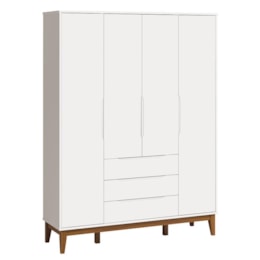 Jogo de Quarto Elfe Classic Guarda Roupa e Cômoda 1 Porta Branco com Pés Amadeirado - Reller Móveis 