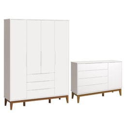 Jogo de Quarto Elfe Classic Guarda Roupa e Cômoda 1 Porta Branco com Pés Amadeirado - Reller Móveis  Jogo de Quarto Elfe Classic Guarda Roupa e Cômoda 1 Porta Branco com Pés Amadeirado - Reller Móveis