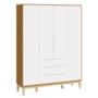 Jogo de Quarto Elfe Classic Guarda Roupa e Cômoda 1 Porta Branco/Savana com Pés Madeira Natural - Reller Móveis