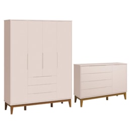 Jogo de Quarto Elfe Classic Guarda Roupa e Cômoda 1 Porta Rosa com Pés Amadeirado - Reller Móveis  Jogo de Quarto Elfe Classic Guarda Roupa e Cômoda 1 Porta Rosa com Pés Amadeirado - Reller Móveis