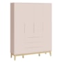 Jogo de Quarto Elfe Classic Guarda Roupa e Cômoda 1 Porta Rosa com Pés Madeira Natural - Reller Móveis