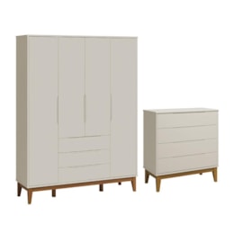 Jogo de Quarto Elfe Classic Guarda Roupa e Cômoda Areia Fosco Pés Amadeirado - Reller Móveis Jogo de Quarto Elfe Classic Guarda Roupa e Cômoda Areia Fosco Pés Amadeirado - Reller Móveis