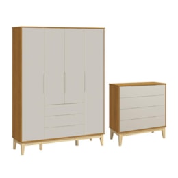 Jogo de Quarto Elfe Classic Guarda Roupa e Cômoda Areia/Savana Pés Madeira Natural - Reller Móveis Jogo de Quarto Elfe Classic Guarda Roupa e Cômoda Areia/Savana Pés Madeira Natural - Reller Móveis