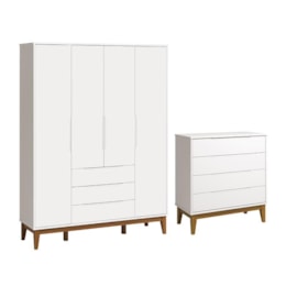 Jogo de Quarto Elfe Classic Guarda Roupa e Cômoda Branco Fosco Pés Amadeirado - Reller Móveis Jogo de Quarto Elfe Classic Guarda Roupa e Cômoda Branco Fosco Pés Amadeirado - Reller Móveis