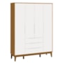 Jogo de Quarto Elfe Classic Guarda Roupa e Cômoda Branco/Savana Pés Amadeirado - Reller Móveis