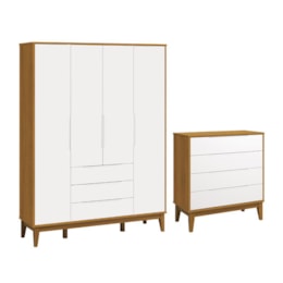 Jogo de Quarto Elfe Classic Guarda Roupa e Cômoda Branco/Savana Pés Amadeirado - Reller Móveis Jogo de Quarto Elfe Classic Guarda Roupa e Cômoda Branco/Savana Pés Amadeirado - Reller Móveis