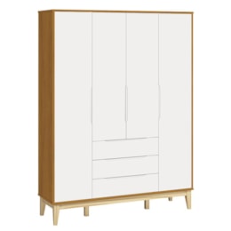 Jogo de Quarto Elfe Classic Guarda Roupa e Cômoda Branco/Savana Pés Madeira Natural - Reller Móveis Jogo de Quarto Elfe Classic Guarda Roupa e Cômoda Branco/Savana Pés Madeira Natural - Reller Móveis