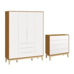 Jogo de Quarto Elfe Classic Guarda Roupa e Cômoda Branco/Savana Pés Madeira Natural - Reller Móveis Jogo de Quarto Elfe Classic Guarda Roupa e Cômoda Branco/Savana Pés Madeira Natural - Reller Móveis