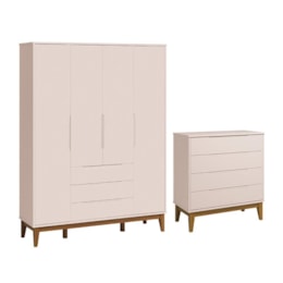 Jogo de Quarto Elfe Classic Guarda Roupa e Cômoda Rosa Fosco Pés Amadeirado - Reller Móveis Jogo de Quarto Elfe Classic Guarda Roupa e Cômoda Rosa Fosco Pés Amadeirado - Reller Móveis