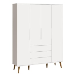 Jogo de Quarto Elfe Retrô Guarda Roupa e Cômoda 1 Porta Branco com Pés Amadeirado - Reller Móveis  Jogo de Quarto Elfe Retrô Guarda Roupa e Cômoda 1 Porta Branco com Pés Amadeirado - Reller Móveis