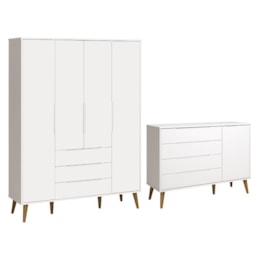 Jogo de Quarto Elfe Retrô Guarda Roupa e Cômoda 1 Porta Branco com Pés Amadeirado - Reller Móveis  Jogo de Quarto Elfe Retrô Guarda Roupa e Cômoda 1 Porta Branco com Pés Amadeirado - Reller Móveis