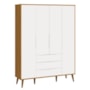 Jogo de Quarto Elfe Retrô Guarda Roupa e Cômoda 1 Porta Branco/Savana com Pés Amadeirado - Reller Móveis