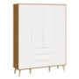 Jogo de Quarto Elfe Retrô Guarda Roupa e Cômoda 1 Porta Branco/Savana com Pés Madeira Natural - Reller Móveis