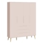 Jogo de Quarto Elfe Retrô Guarda Roupa e Cômoda 1 Porta Rosa com Pés Madeira Natural - Reller Móveis