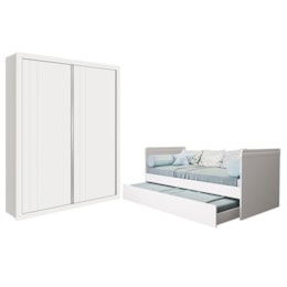 Jogo de Quarto Guarda Roupa Prince e Bicama Nuth Branco Fosco com 2 Colchões Supreme - Reller Móveis Jogo de Quarto Guarda Roupa Prince e Bicama Nuth Branco Fosco com 2 Colchões Supreme - Reller Móveis