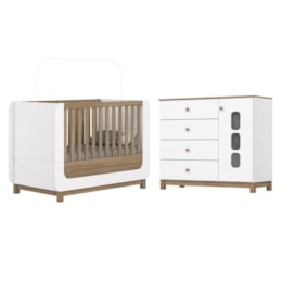 Jogo de Quarto Infantil Aconchego com Cômoda e Berço Branco/Jequitibá - Móveis Henn