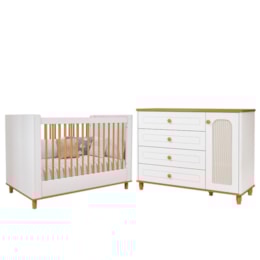 Jogo de Quarto Infantil Alfajor Cômoda 1 Porta e Berço Branco Acetinado/Nature - Permóbili Baby