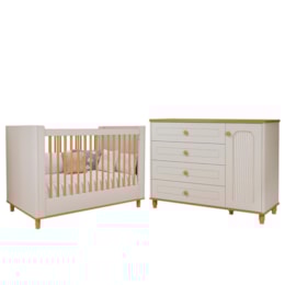 Jogo de Quarto Infantil Alfajor Cômoda 1 Porta e Berço Off White/Nature - Permóbili Baby