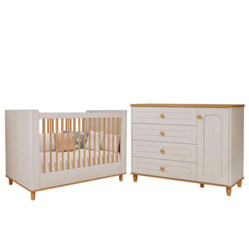 Jogo de Quarto Infantil Alfajor Cômoda 1 Porta e Berço Off White/Nature - Permóbili Baby