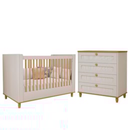 Jogo de Quarto Infantil Alfajor Cômoda 4 Gavetas e Berço Off White/Nature - Permóbili Baby