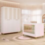 Jogo de Quarto Infantil Alfajor Guarda Roupa e Berço Branco Acetinado/Nature - Permóbili Baby