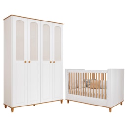 Jogo de Quarto Infantil Alfajor Guarda Roupa e Berço Branco Acetinado/Nature - Permóbili Baby