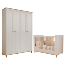 Jogo de Quarto Infantil Alfajor Guarda Roupa e Berço Off White/Nature - Permóbili Baby