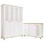 Jogo de Quarto Infantil Alfajor Guarda Roupa e Cômoda 1 Porta e 4 Gavetas Branco Acetinado/Nature - Permóbili Baby