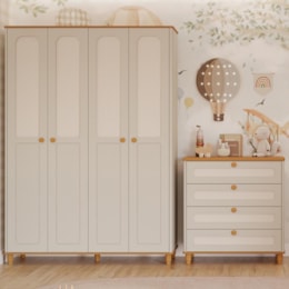 Jogo de Quarto Infantil Alfajor Guarda Roupa e Cômoda 4 Gavetas Off White/Nature - Permóbili Baby Jogo de Quarto Infantil Alfajor Guarda Roupa e Cômoda 4 Gavetas Off White/Nature - Permóbili Baby