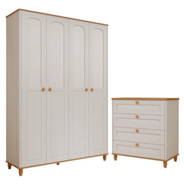 Jogo de Quarto Infantil Alfajor Guarda Roupa e Cômoda 4 Gavetas Off White/Nature - Permóbili Baby Jogo de Quarto Infantil Alfajor Guarda Roupa e Cômoda 4 Gavetas Off White/Nature - Permóbili Baby
