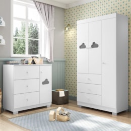Jogo de Quarto Infantil Ane com Guarda Roupa 3 Portas e Cômoda Branco - Phoenix Baby Jogo de Quarto Infantil Ane com Guarda Roupa 3 Portas e Cômoda Branco - Phoenix Baby