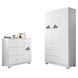 Jogo de Quarto Infantil Ane com Guarda Roupa 3 Portas e Cômoda Branco - Phoenix Baby Jogo de Quarto Infantil Ane com Guarda Roupa 3 Portas e Cômoda Branco - Phoenix Baby