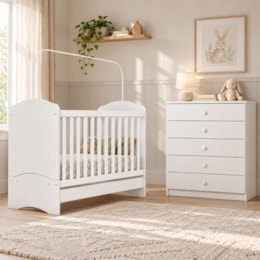 Jogo de Quarto Infantil Bala de Menta com Cômoda e Berço Branco - Móveis Henn