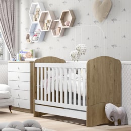 Jogo de Quarto Infantil Bala de Menta com Cômoda e Berço Rústico/Branco - Móveis Henn  Jogo de Quarto Infantil Bala de Menta com Cômoda e Berço Rústico/Branco - Móveis Henn