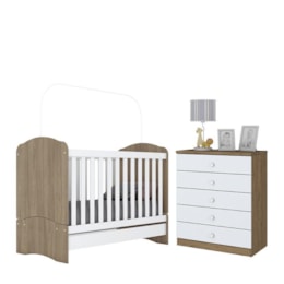 Jogo de Quarto Infantil Bala de Menta com Cômoda e Berço Rústico/Branco - Móveis Henn Jogo de Quarto Infantil Bala de Menta com Cômoda e Berço Rústico/Branco - Móveis Henn