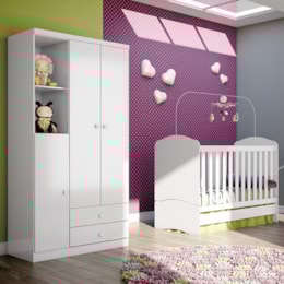 Jogo de Quarto Infantil Bala de Menta com Guarda Roupa e Berço Branco Brilho - Móveis Henn  Jogo de Quarto Infantil Bala de Menta com Guarda Roupa e Berço Branco Brilho - Móveis Henn
