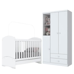 Jogo de Quarto Infantil Bala de Menta com Guarda Roupa e Berço Branco Brilho - Móveis Henn  Jogo de Quarto Infantil Bala de Menta com Guarda Roupa e Berço Branco Brilho - Móveis Henn