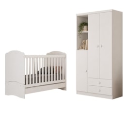 Jogo de Quarto Infantil Bala de Menta com Guarda Roupa e Berço Branco - Móveis Henn