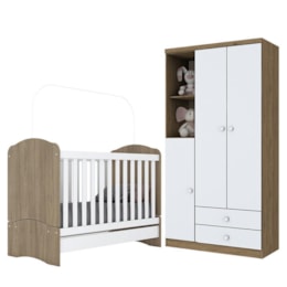 Jogo de Quarto Infantil Bala de Menta com Guarda Roupa e Berço Rústico/Branco - Móveis Henn Jogo de Quarto Infantil Bala de Menta com Guarda Roupa e Berço Rústico/Branco - Móveis Henn
