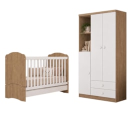 Jogo de Quarto Infantil Bala de Menta com Guarda Roupa e Berço Rústico/Branco - Móveis Henn