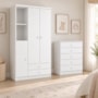 Jogo de Quarto Infantil Bala de Menta com Guarda Roupa e Cômoda Branco - Móveis Henn