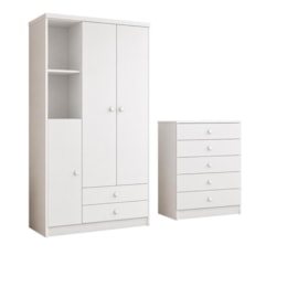Jogo de Quarto Infantil Bala de Menta com Guarda Roupa e Cômoda Branco - Móveis Henn