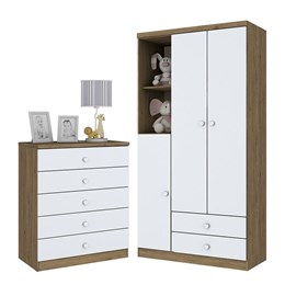 Jogo de Quarto Infantil Bala de Menta com Guarda Roupa e Cômoda Rústico/Branco - Móveis Henn Jogo de Quarto Infantil Bala de Menta com Guarda Roupa e Cômoda Rústico/Branco - Móveis Henn