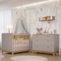 Jogo de Quarto Infantil Biscoito Cômoda 6 Gavetas e Berço Fendi/Nature - Permóbili Baby