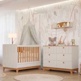 Jogo de Quarto Infantil Biscoito Cômoda 6 Gavetas e Berço Off White/Nature - Permóbili Baby