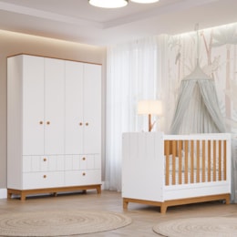 Jogo de Quarto Infantil Biscoito Guarda Roupa e Berço Branco/Nature - Permóbili Baby Jogo de Quarto Infantil Biscoito Guarda Roupa e Berço Branco/Nature - Permóbili Baby