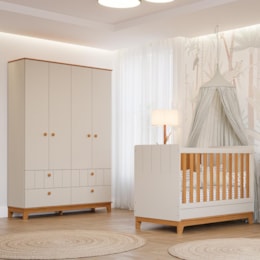 Jogo de Quarto Infantil Biscoito Guarda Roupa e Berço Off White/Nature - Permóbili Baby Jogo de Quarto Infantil Biscoito Guarda Roupa e Berço Off White/Nature - Permóbili Baby